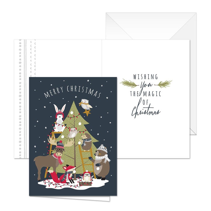 Canopy Street All Together Christmas Cards / 25 Forest Animals Holiday Greeting Cards / 4 5/8" x 6 1/4" Woodland Animal Merry Christmas Evergreen Tree Note Cards With Inside Verse - Image 5